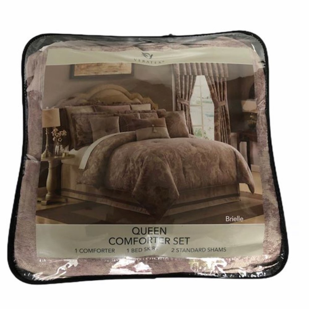 Beige and Burgundy Queen Veratex Comforter Set